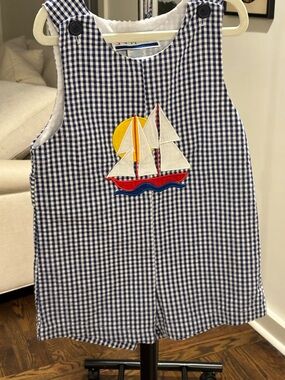 Blue Gingham Sailboat Romper - Kids
